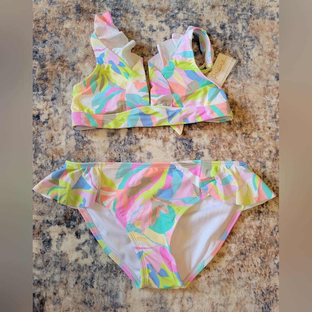 Raisins Tropical Leaf Kids Bikini Size 14